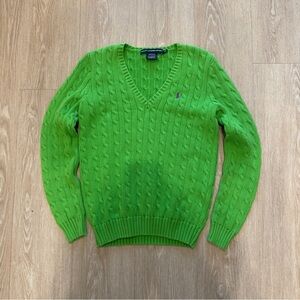 Ralph Lauren women’s cable knit V-Neck Lime Sweater